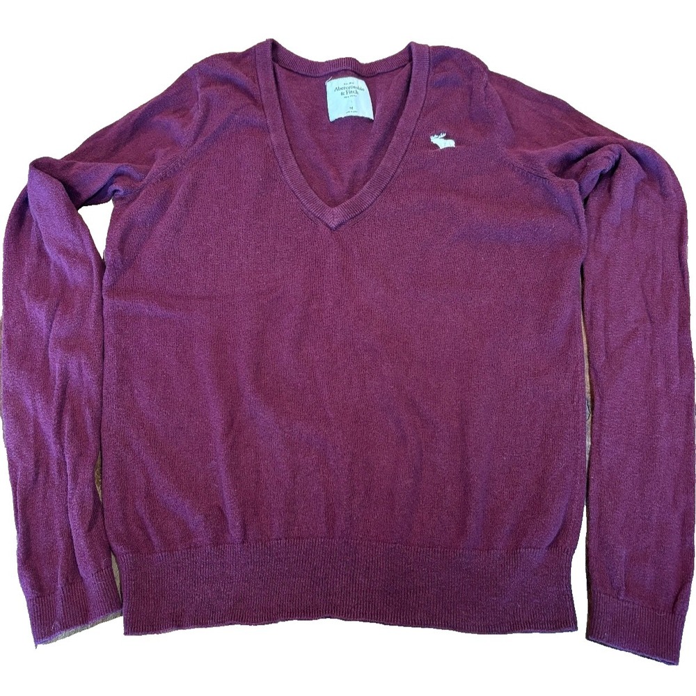 Abercrombie & Fitch V-neck sweater Embroidered moose logo sweater sz‎ Medium